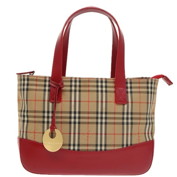 BURBERRY Nova Check Hand Bag Canvas  Leather Beige Red Auth 102476 - Picture 2 of 16